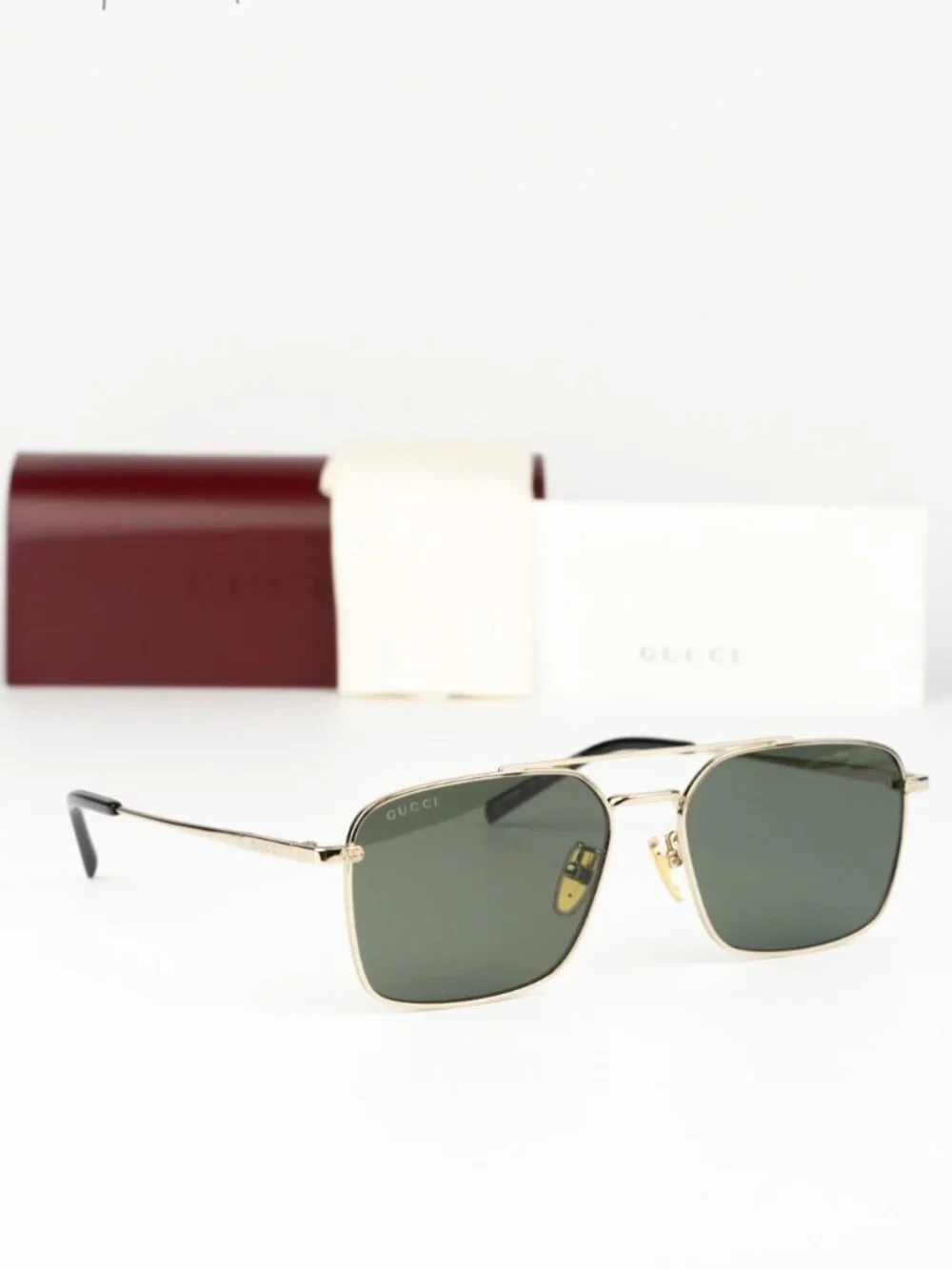 Gucci Men Sunglasses Gold Grey Rectangular GG1957SA 001 NEW AUTHENTIC